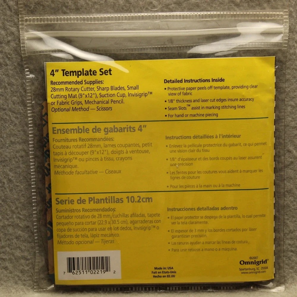 Omnigrid 4 Inch Template Set 3 Piece Laser Cut Quilt Templates 2219 New